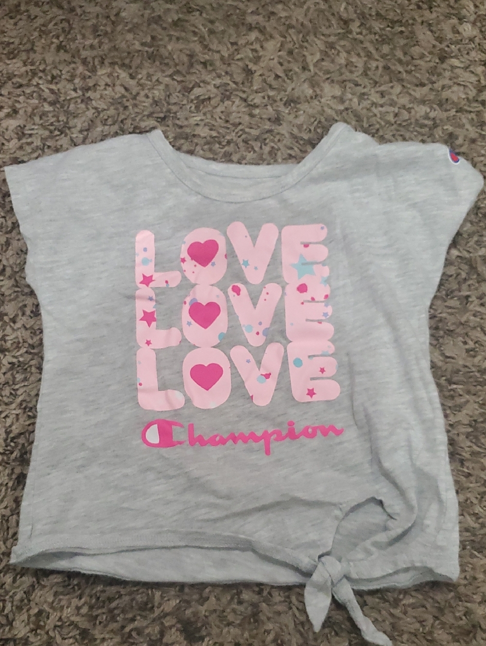 Champion Girls' Light Gray Tee with Pink LOVE Graphic and Tie Front